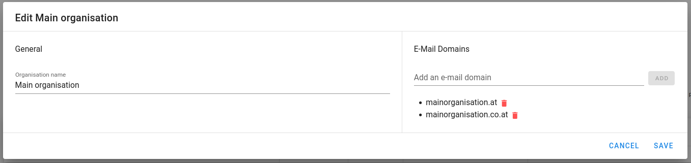 Edit organisation